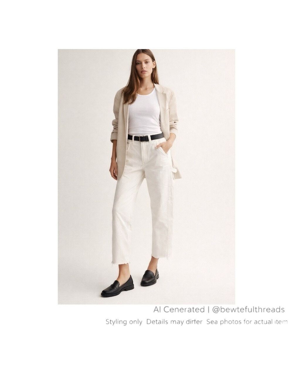 White Carpenter Pants High Rise Cropped Utility Workwear Model Off Duty 28